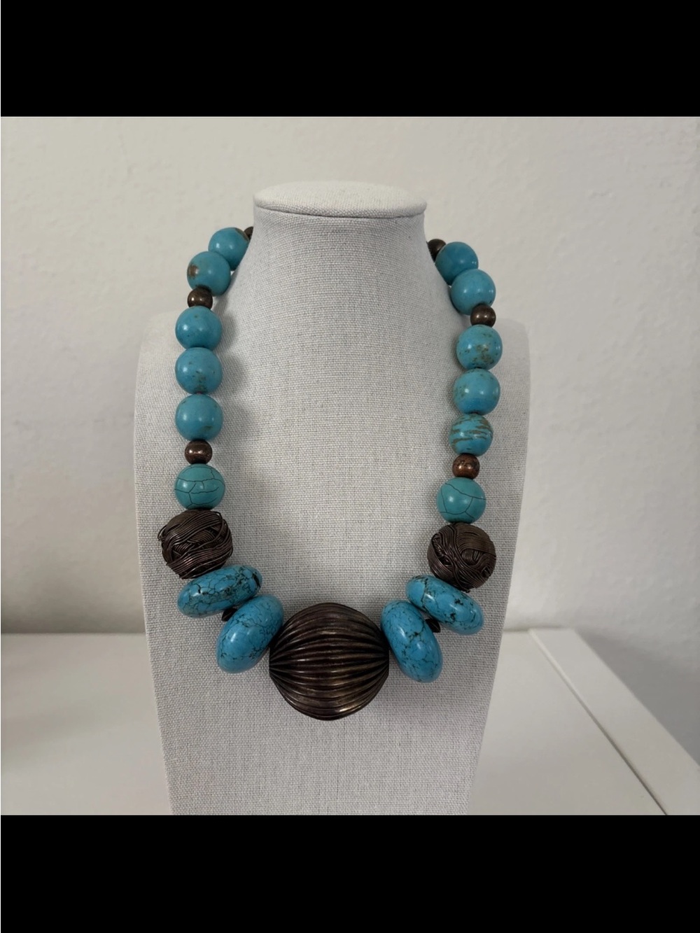 & Other Stories Turquoise and Bronze Bead Necklace